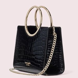 Kate Spade Croc Embossed Bracelet Black Mini Satchel Bag
